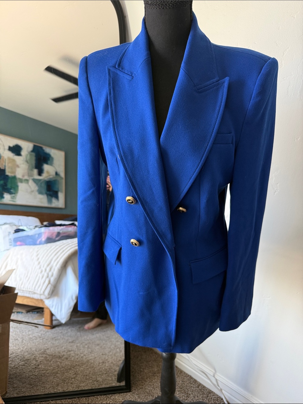 New Zara Royal Blue Double-Breasted Blazer with Gold Buttons